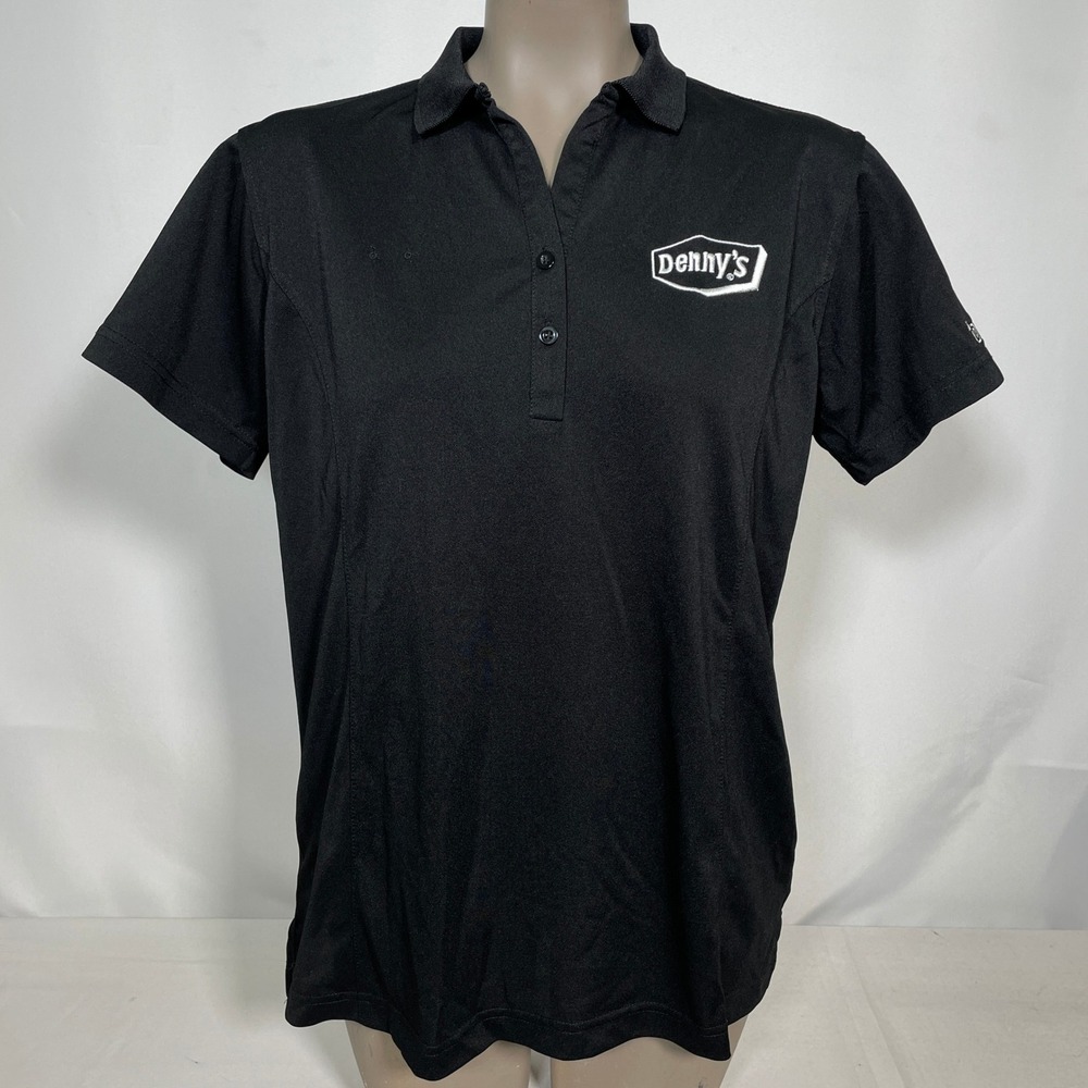 Dennys Restaurant It's Dinner Time Employee Issue Black Polo Shirt Womens MEDIUM